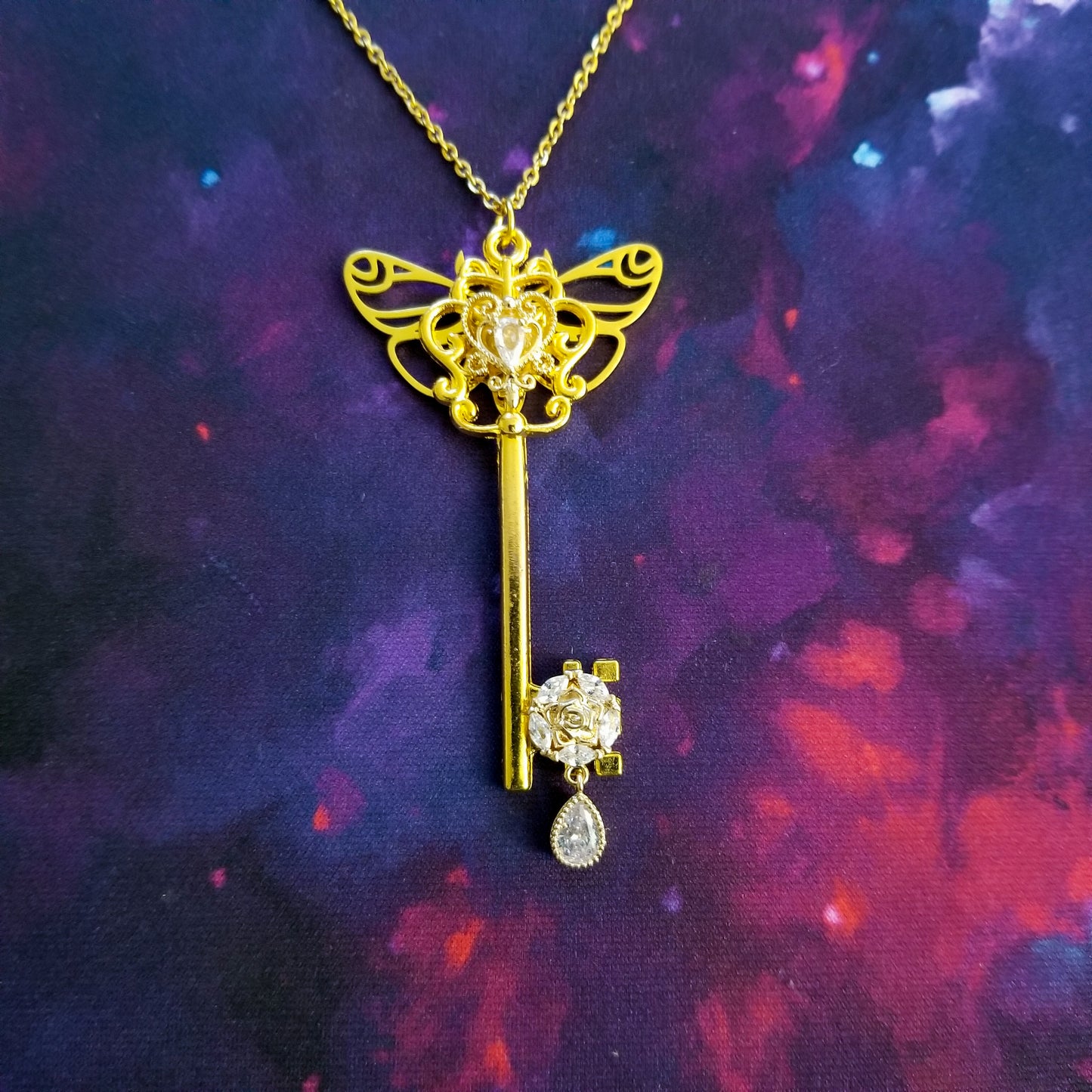 Celestia Gold Crystal Key Necklace