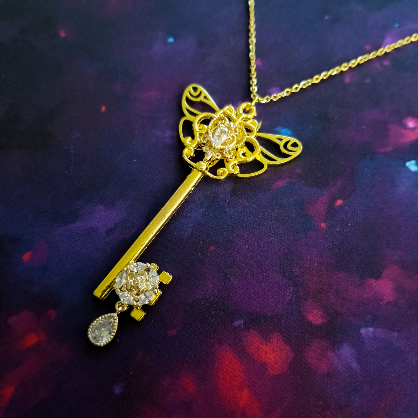 Celestia Gold Crystal Key Necklace