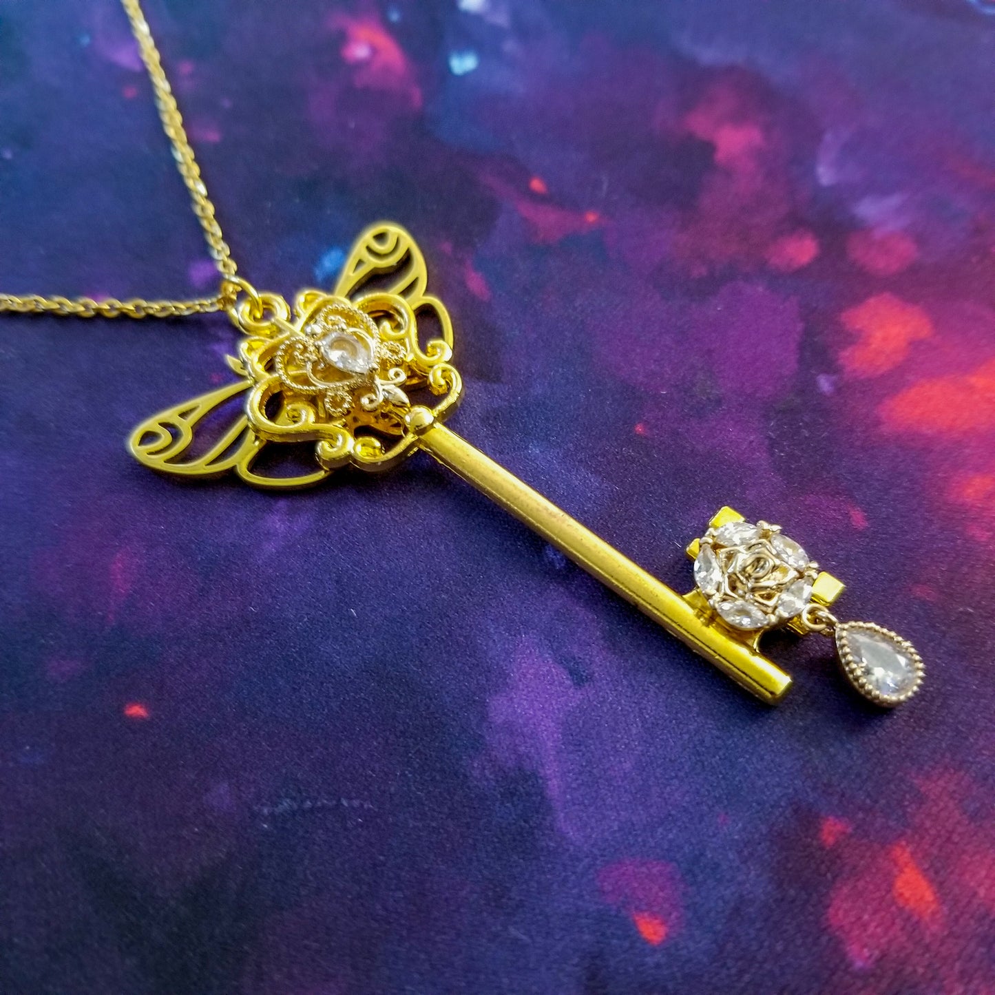 Celestia Gold Crystal Key Necklace